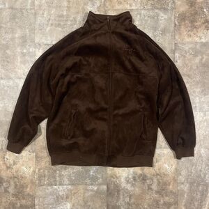 sean john y2k brown velour logo zip up jacket size large